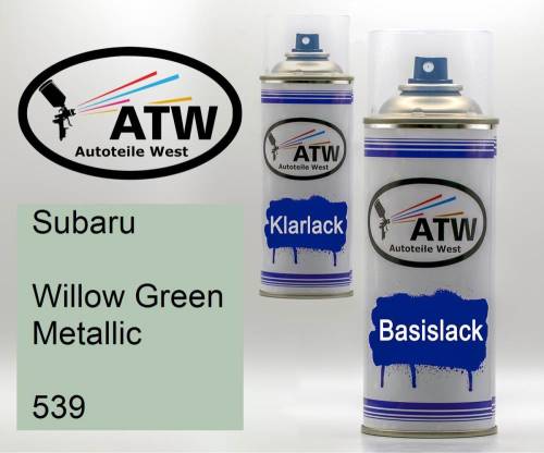 Subaru, Willow Green Metallic, 539: 400ml Sprühdose + 400ml Klarlack - Set, von ATW Autoteile West.